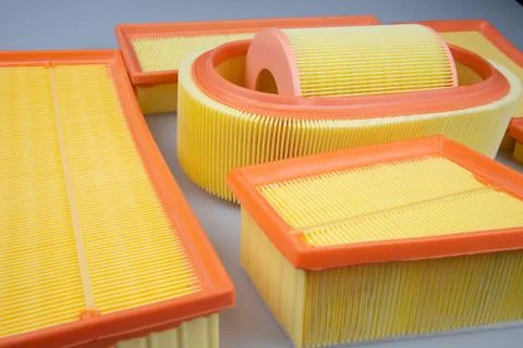 Car air filter set in different sizes. Foto stock