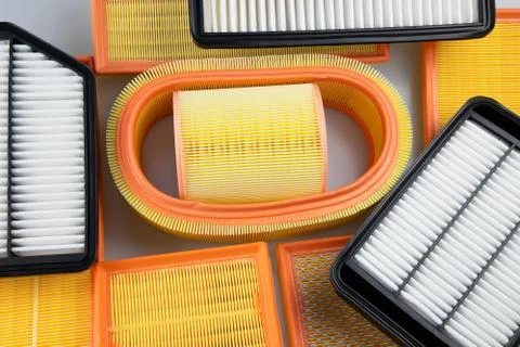 Car air filter set in different sizes. Foto stock