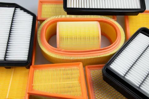 Car air filter set in different sizes. Foto stock