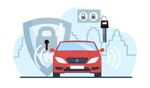 Car alarm, anti theft system. Automobile protection from hijacking. Remote key Stock Illustration