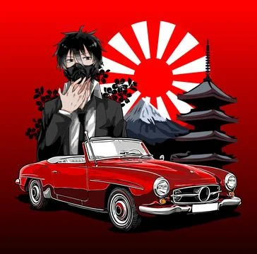 Car and anime background vector template Stock Illustration