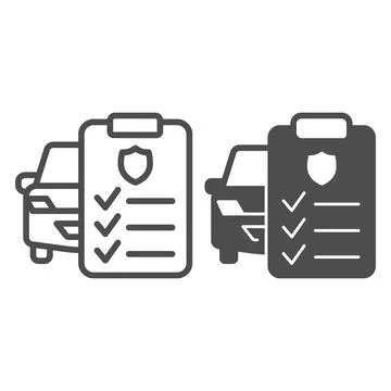 Car and application form line and solid icon, Car parts concept, Auto insurance Stock Illustration