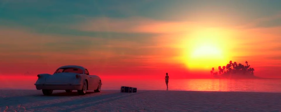 Car and beach Stock Illustration