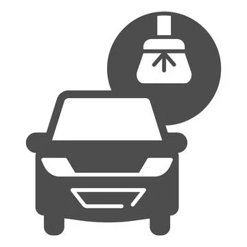 Car and brush solid icon, car washing concept, Car wash sign on white background 스톡 일러스트