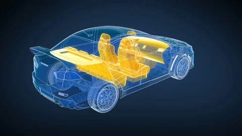 Car and Chassis X-ray/ Blueprint. 360 loopable animation HD. Stock Footage 80862108