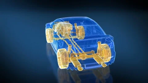 Car and Chassis X-ray/ Blueprint. 360 loopable animation HD. Stock Footage 80862664