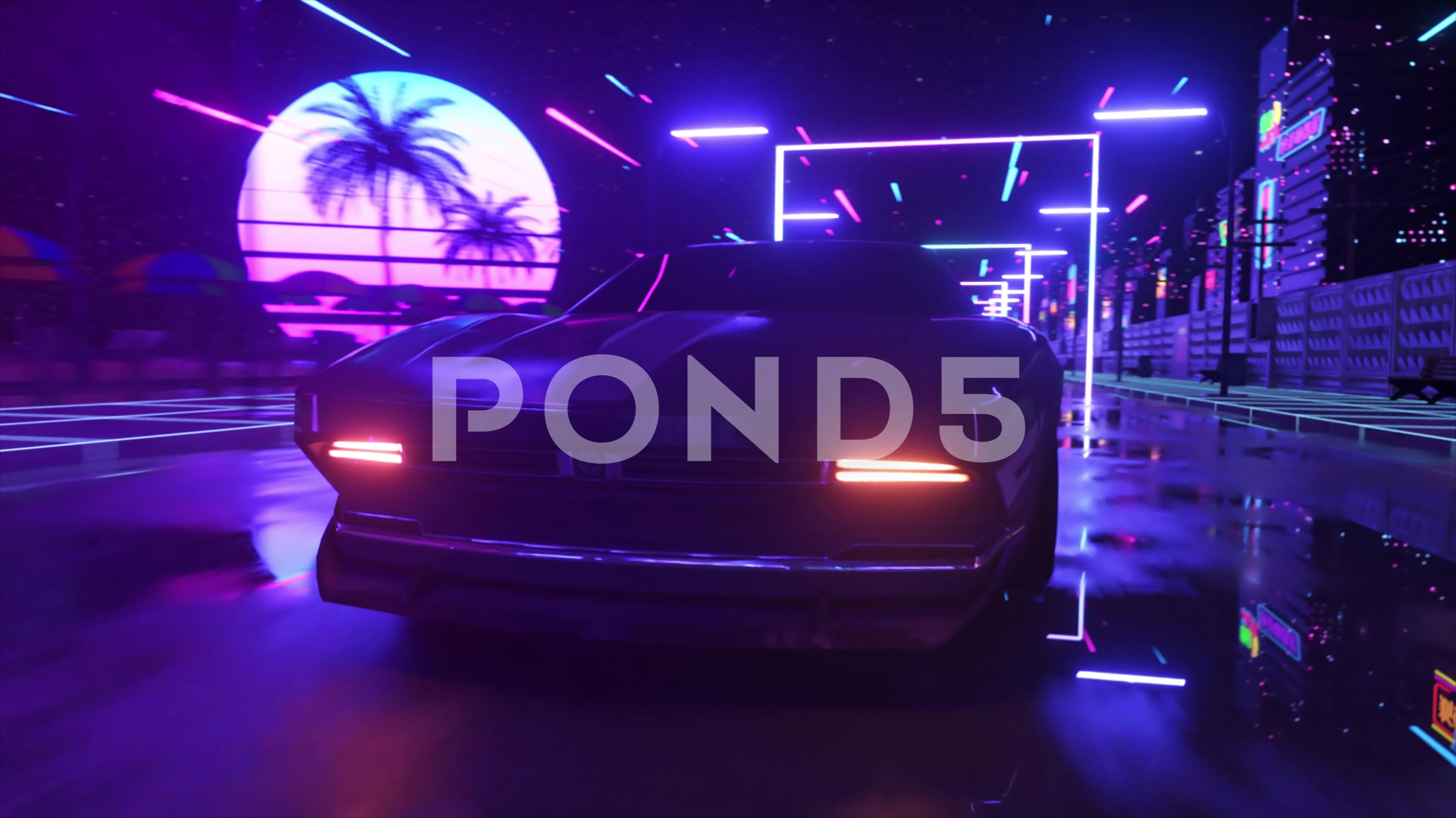 Driving In Retro Futuristic Neon City Screensaver 4K on Make a GIF