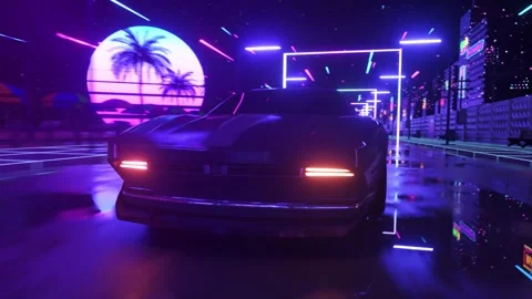 Car and city in neon cyberpunk style. 80... | Stock Video | Pond5