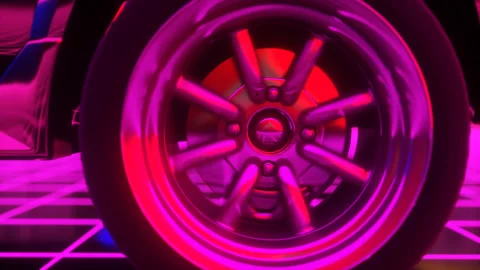 Car and city in neon style. 80s retro wave background 3d , Futuristic Neon Glowi Video stock 165720153