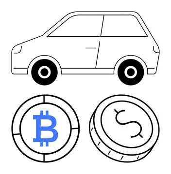 Car and Cryptocurrency - Monetary Value and Transportation Concept with Bit.. Stock Illustration