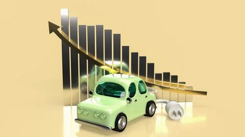 The car and electric plug on chart business for eco or automobiles system 3d  Stock Illustration