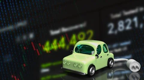 The car and electric plug on chart business for eco or automobiles system 3d  Stock Illustration
