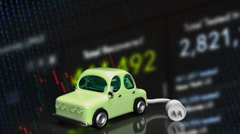 The car and electric plug on chart business for eco or automobiles system 3d  Stock Illustration