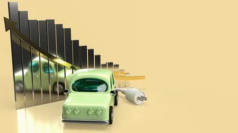 The car and electric plug on chart business for eco or automobiles system 3d  Illustrazione stock