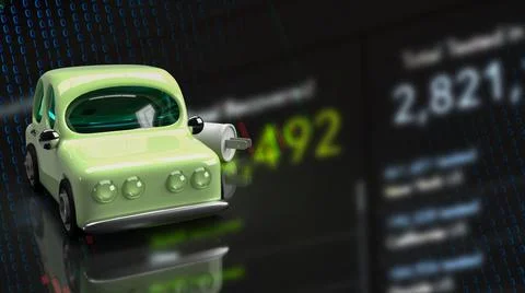 The car and electric plug on chart business for eco or automobiles system 3d  Stock Illustration