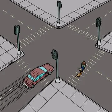 Car and person at intersection Stock Illustration
