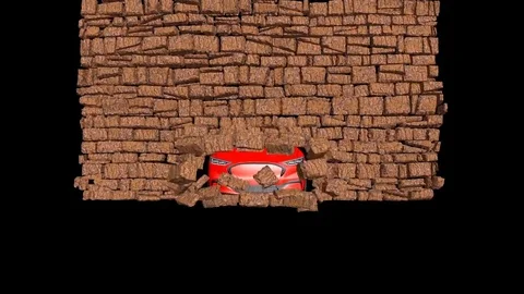 A car and stone wall collapse Stock Footage 127680015