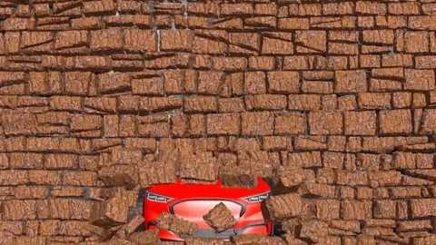 A car and stone wall collapse Stock Footage 127680075