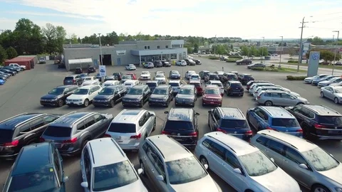 Car and SUV Dealership Drone fly over Stock Footage