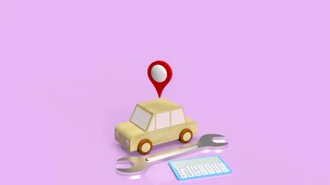 Car and tool for auto service  3d rendering Ilustração Stock