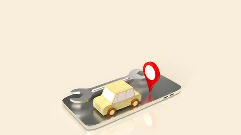 The car and tool on mobile for services  application  3d rendering Stock Illustration