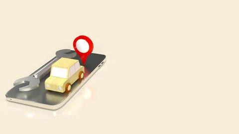 The car and tool on mobile for services  application  3d rendering Stock Illustration