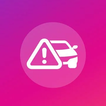 Car and warning sign, vector icon Illustrazione stock