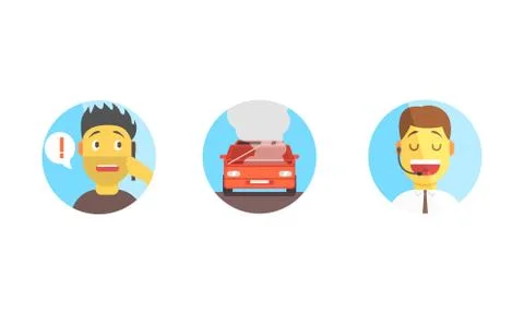 Car Assistance Help, Call Operator Support, Phone Dispatcher Center, Evacuation Stock Illustration