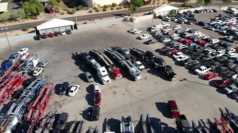 Car auctions in the usa. parking lot dealer drone video (6) Stock Footage 231797053