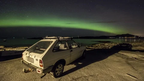 Car with Aurora Borealis Stock Footage 99607619