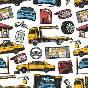 Car auto transport service parts seamless pattern Stock Illustration