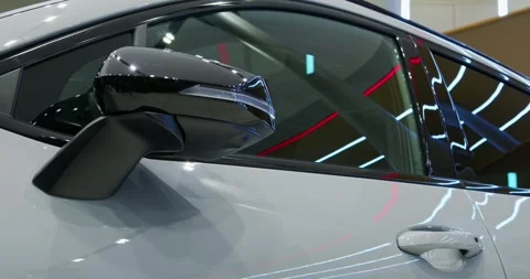 Car automatic folding mirrors on the car. Side door windows Stock Footage 304090573