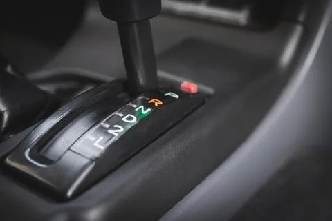 Car automatic transmission indicators, next to the automatic transmission lever Stock Photos
