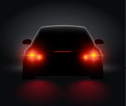 Car back view night light rear led realistic view. Car light in night dark Stock Illustration