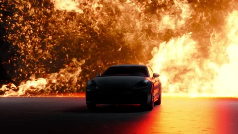 A car on the background of burning fuel Stock Footage 282851288