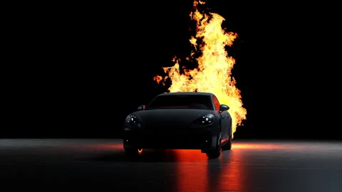 A car on the background of burning fuel 스톡 동영상 282851314