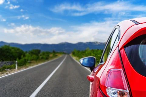 Car on the background of the highway. Stock Photos