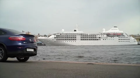 Car on the background of the steamer. Stock Footage 150106586