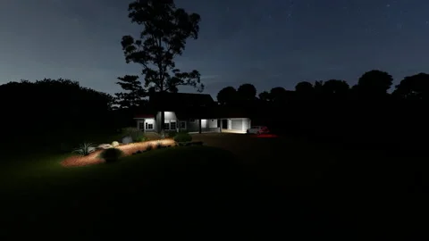 Car backing up from the garage at nighttime Stock Footage 155833963