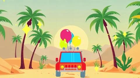 Car with balloons in desert Stock Footage 306825900