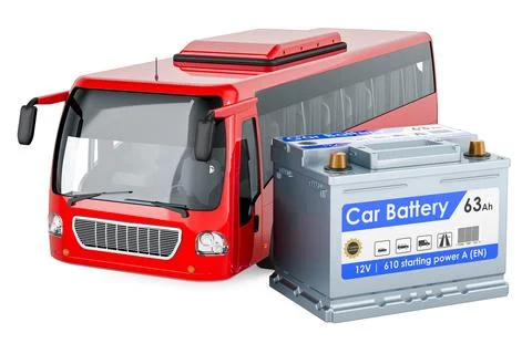 Car battery with bus, 3D rendering 스톡 일러스트