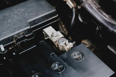 Car battery cathode terminal Stock Photos