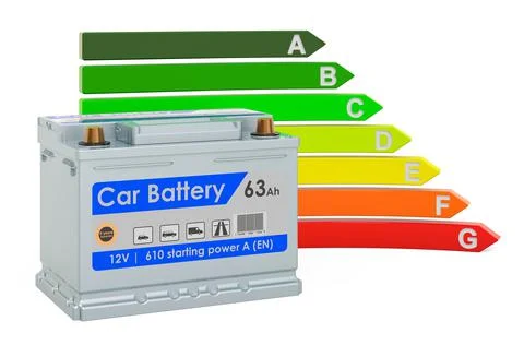 Car battery with energy efficiency chart, 3D rendering Stock Illustration
