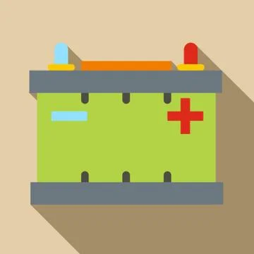 Car battery icon, flat style Stock Illustration