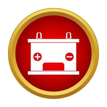 Car battery icon with red circular background 스톡 일러스트