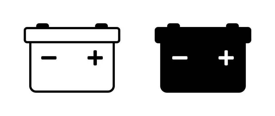 Car battery icon set in solid and outline vector style Stock Illustration