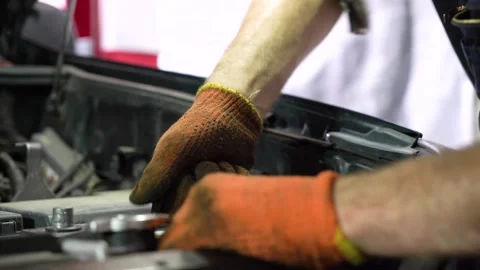 Car battery replacement. close-up. car service. Stock Footage 204878336