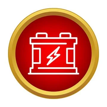 Car battery supplying power in red circular icon Illustrazione stock