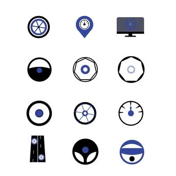 Car Battery Vector Icon Set – Blue Stock Illustration