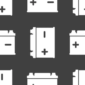 Car battery web icon. flat design. Seamless gray pattern. Illustrazione stock